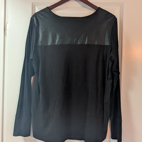 Universal Standard Carver Long-Sleeve Two Tone Faux Leather Shirt - Black Size S - Picture 3 of 4